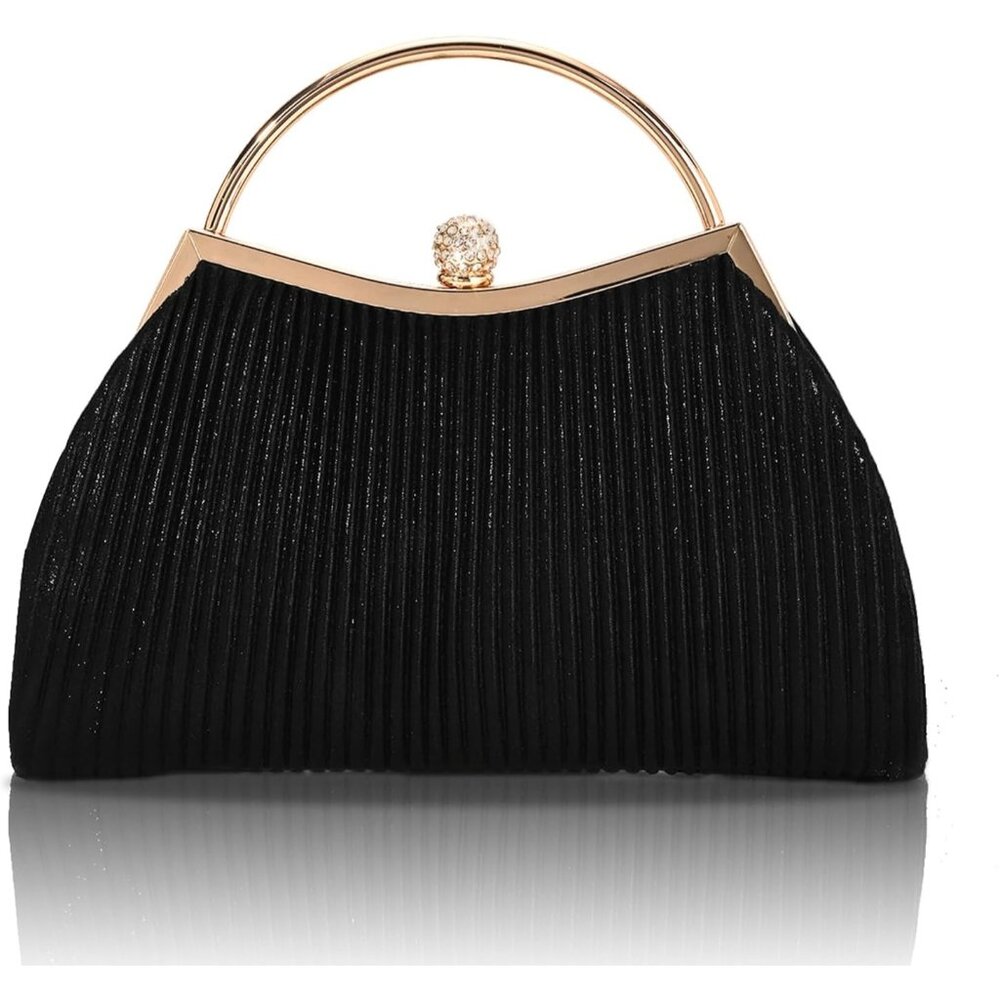 Women's Fashionable Evening Chain Strap Sparkly Pleated Clutch Bag